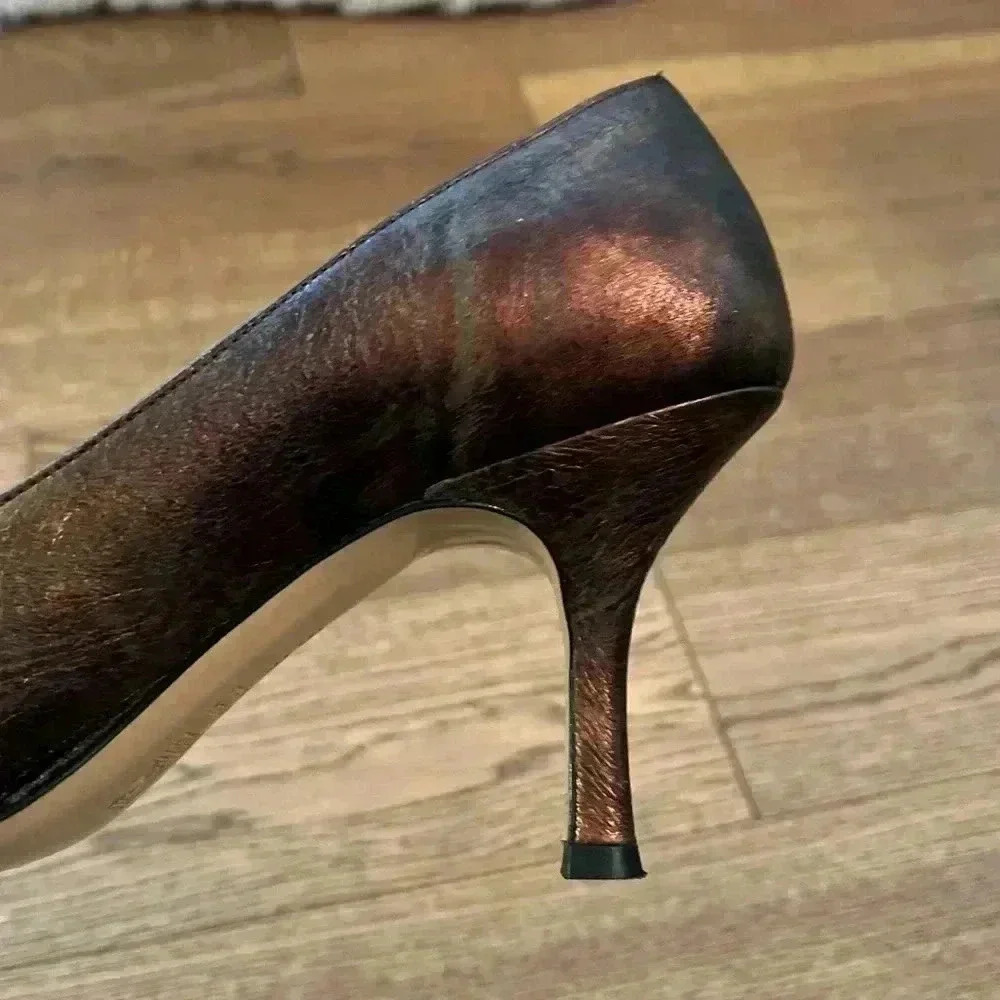 Vintage Roberto Capucci Brown and Metallic Bronze Heels Size 9 - Picture 11 of 15